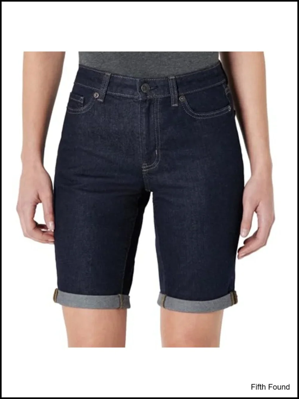 Mid-Rise Stretchy Denim Bermuda Shorts with Pockets, Rolled Cuff